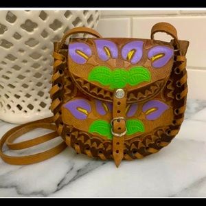 Handmade Leather Hand Tooled Purse Handbag Small